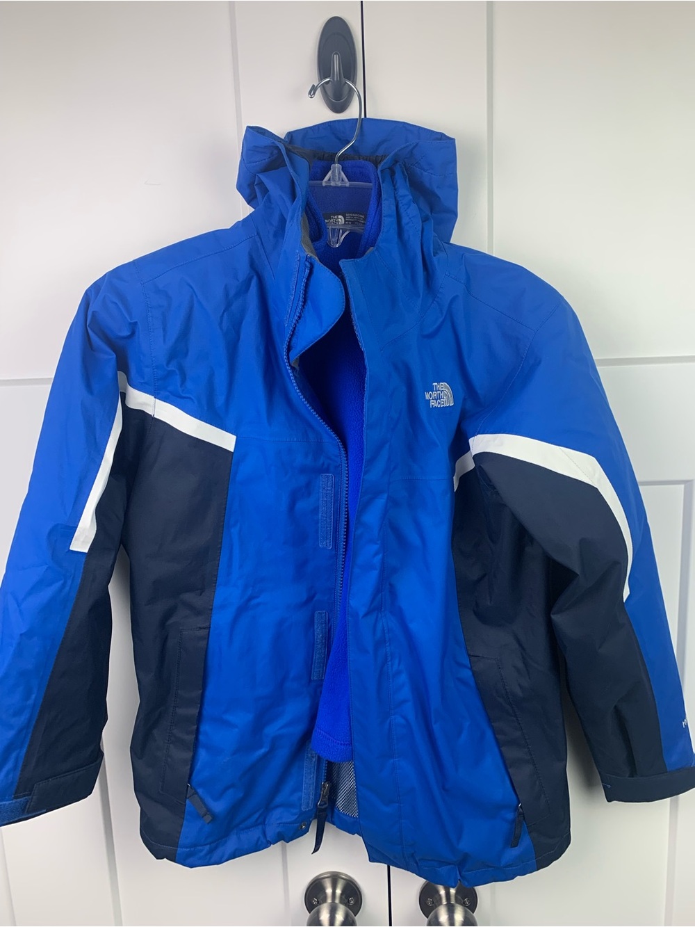 The North Face Boys Colorblock Fleece Hooded Full Zip Jacket Pockets M 10/12